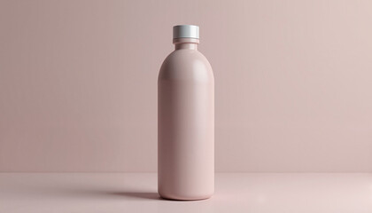 A sleek aluminum bottle mockup displayed on a soft pink background. Perfect for showcasing beverage packaging, cosmetic products, or personal care items in a modern and stylish way.