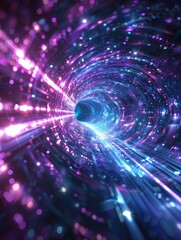 Obraz premium Enter an endless tunnel of blue and purple light for a vibrant, realistic journey