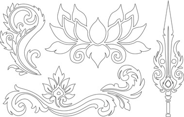 a black and white design with a lotus flower