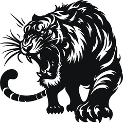 vector silhouette illustration of a tiger on white background