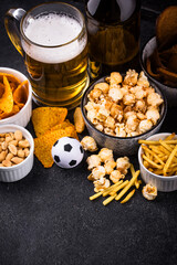 Beer and different snacks for Superbowl or football party