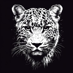 Fototapeta premium Leopard head graphic art, black and white, intense gaze