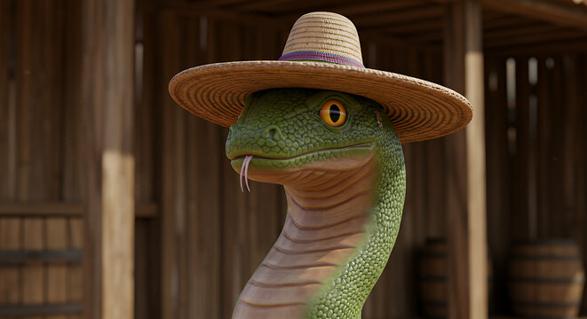 A 3D render of Culebras, a mythical creature with the body of a snake and the head of a human.