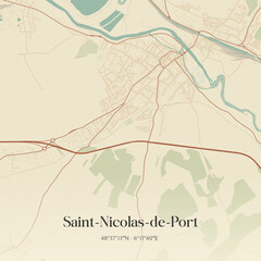 Fototapeta premium Vintage map of Saint-Nicolas-de-Port, France.