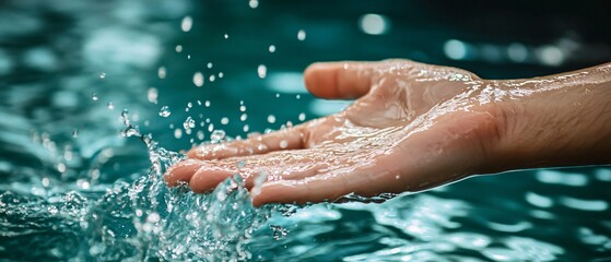 Fototapeta premium Hand Peaking Out of Water with Foamy Bubbles
