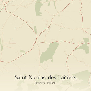 Vintage map of Saint-Nicolas-des-Laitiers, France.