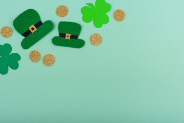 St. Patrick's Day concept with leprechaun hat, gold coins and horseshoe