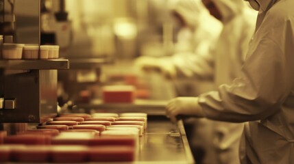 Food Production Workers in Industrial Kitchen Processing Ingredients