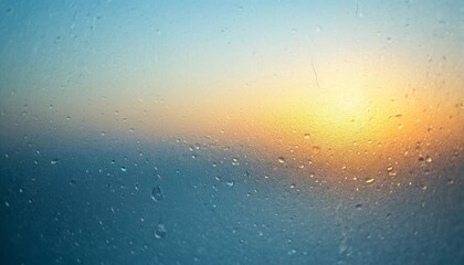 Fototapeta premium The sun is setting behind a layer of raindrops on a window.