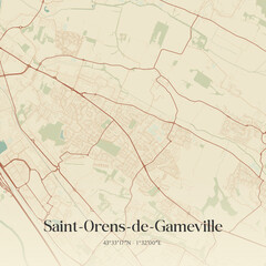 Fototapeta premium Vintage map of Saint-Orens-de-Gameville, France.