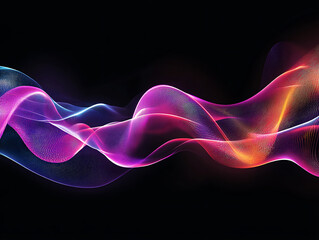 Vibrant Neon Waveforms in Motion A Futuristic Abstract Technology Design with Glowing Energy, Dynamic Light Trails, and High-Resolution Cinematic Detail on a Dark Background