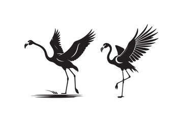 Flamingo Silhouette and Outline Clipart Set