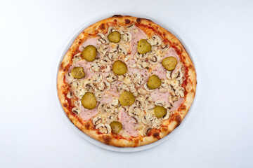 fresh pizza on the white plate