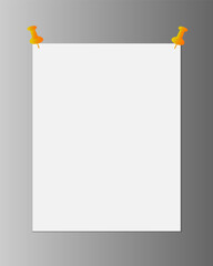 White blank mock up with golden pins on grey gradient background vector design template