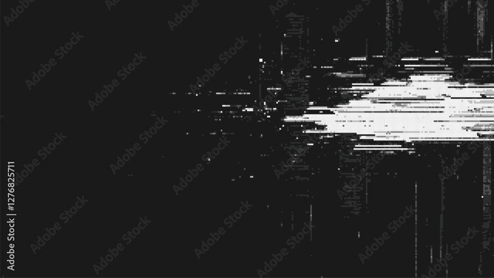 Poster Abstract black background with a pixelated white glitch effect. pixel art vector design for graphic and motion design. a digital noise overlay. vector illustration. low resolution.