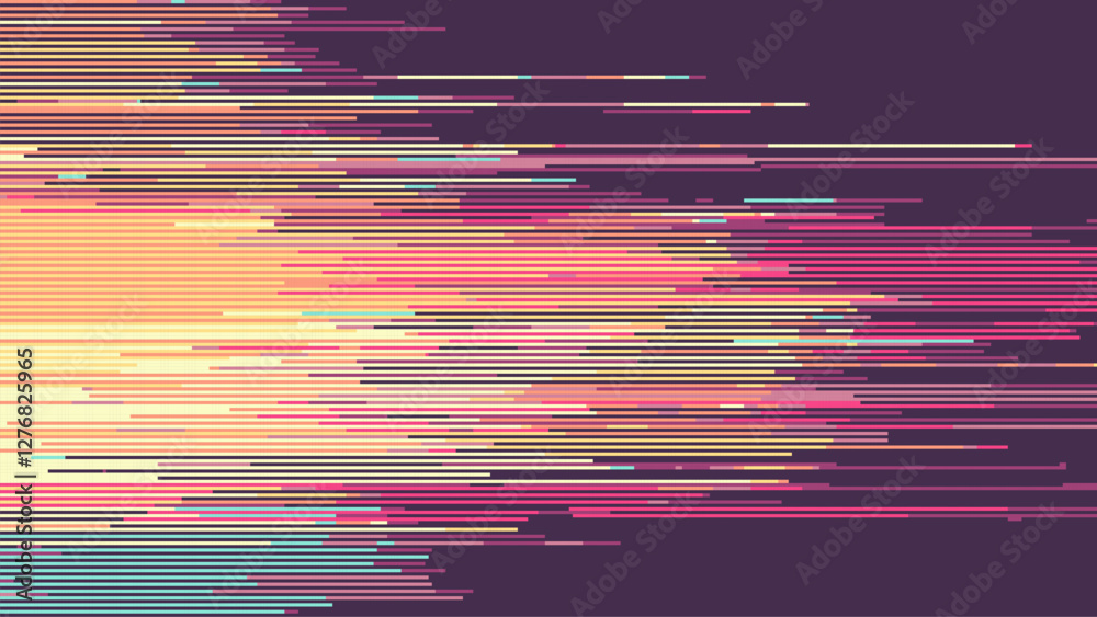 Poster a vector graphic design of an abstract background with colorful horizontal lines. glitch art or digi