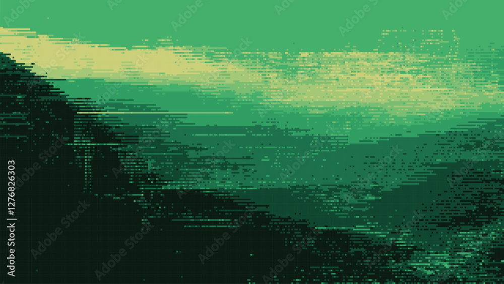 Poster abstract green background with a pixelated glitch effect. a vector illustration of a digital landsca