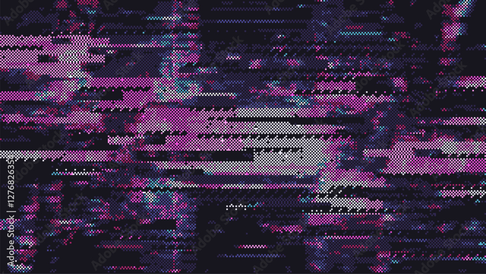 Aufkleber 8-bit pixel art digital glitch pattern with lines of code and pixelated shapes in purple. cyberpunk glitch texture. vector illustration. 