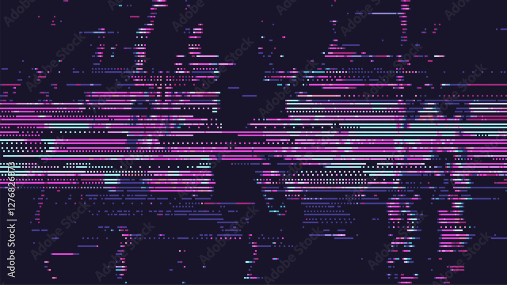 Poster Digital glitch background with pixelated lines and glowing elements. Glitch texture vector illustration. digital screen pattern. cyberpunk banner.