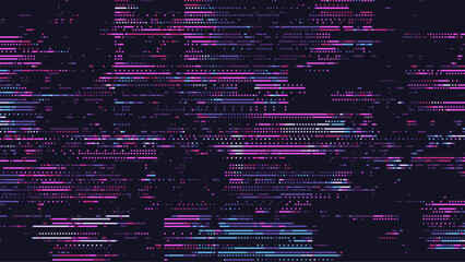 Vector digital glitch pixel art background with neon lines. abstract pattern data visualization or digital technology. a digital data pattern.