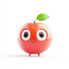Cute jujube character with big eyes in 3D cartoon style against a white background showing hyper-realistic details and vibrant colors