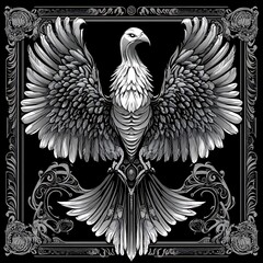 Obraz premium Stylized eagle graphic design, ornate frame, black background