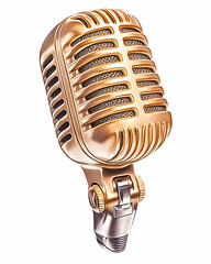 Vintage gold microphone, isolated, studio shot, broadcast background, music recording