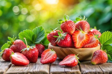 Fresh ripe strawberry halves food summer background