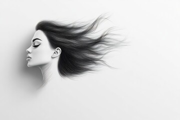 Naklejka premium line drawing woman flowing hair artistic
