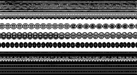 Scallop lace edge frames, borders and dividers, fabric patterns, frill ribbons vector set. Black scalloped elegant stripes with curved ornaments and delicate vintage intricacy, monochrome elements