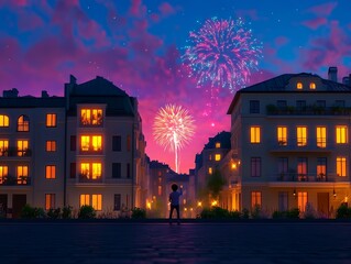 festive fireworks night sky illustration