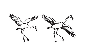 Flamingo Silhouette and Outline Clipart Set