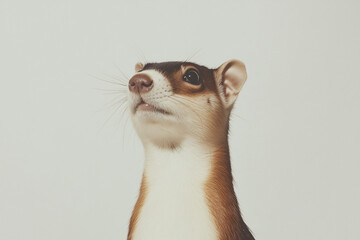 Weasel's Upward Gaze: Captivating shot of a curious weasel, its upward gaze revealing intelligence and charm. Perfect for nature enthusiasts and wildlife lovers.