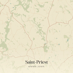 Fototapeta premium Vintage map of Saint-Priest, France.