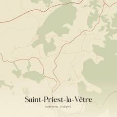 Obraz premium Vintage map of Saint-Priest-la-Vêtre, France.