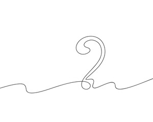 Question mark, hand-drawn with one continuous line, vector. Black and white modern, minimalistic, graphic illustration sketch. An element for a background, banner, business card, leaflet, poster. Ques