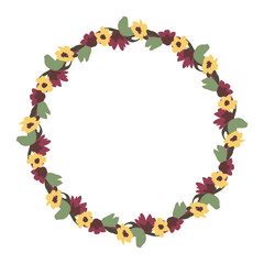 Circle round frame of flowers for wedding holiday greeting card banner background border