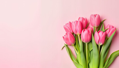 Vibrant pink tulips arranged beautifully on soft pastel background, floral elegance
