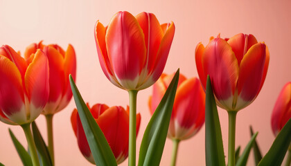 Vibrant red tulips against soft background, beauty of nature