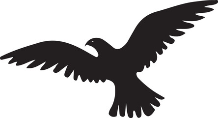 A bold, graphic silhouette of a bird with outstretched wings