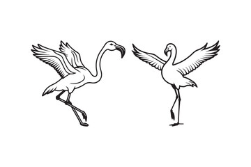 Flamingo Silhouette and Outline Clipart Set