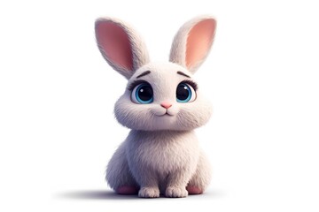 Cute white rabbit with large eyes in a minimalistic setting, showcasing its fluffy fur and adorable expression