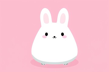 Cute cartoon rabbit with a round body and pink background, showcasing friendly features and a cheerful expression