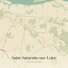 Obraz premium Vintage map of Saint-Saturnin-sur-Loire, France.