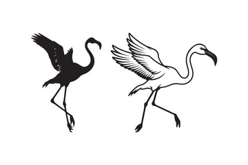 Flamingo Silhouette and Outline Clipart Set