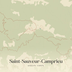 Obraz premium Vintage map of Saint-Sauveur-Camprieu, France.