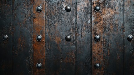 close-up of weathered metal plate with rivets, rich textures and deep rust, perfect for illustrating industrial themes