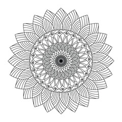 Abstract simple minimalist round circle mandala in black and white for a medium content books.