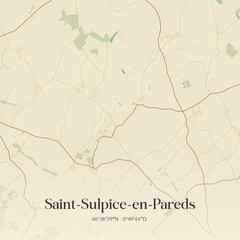 Fototapeta premium Vintage map of Saint-Sulpice-en-Pareds, France.