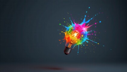 Vibrant Splash Light Bulb Floating in Dark Space